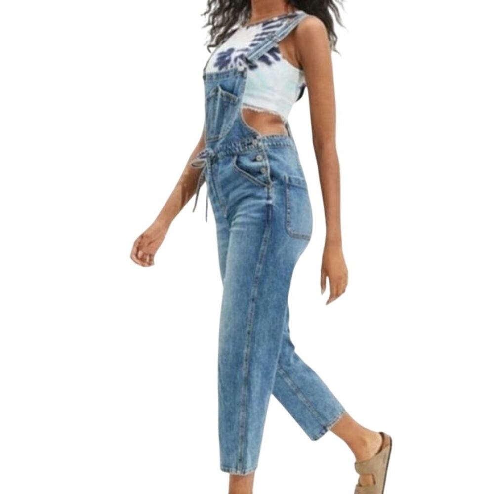 American Eagle 90's Baggy Straight Leg Tie Front Denim Overalls